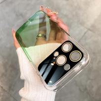 Colorful Gradient Camera Lens Protection Clear Phone Case For Iphone 14 13 12 Pro Max Transparent Pc Hard Cellphone Funda Cover For iPhone 13 žalia