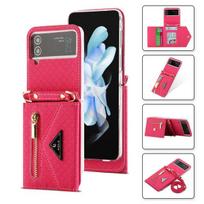 „Crossbody“ telefono dėklas, skirtas „Samsung Galaxy Z Flip 4 Flip3 Funda“, nuimamas dirželis, moteriškas užtrauktuku kortelių laikiklis piniginės stovo dangtelis For Samsung Z Flip 3 raudona