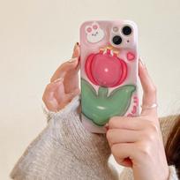 Ins 3d Tulips Flower Phone Case For Iphone 11 12 Promax 14 13 Pro Max Shockproof Silicone Soft Cute Cartoon Shell Fundas Capa For iphone 14 gray