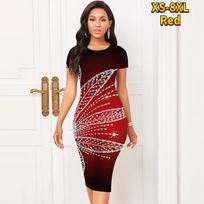 Slim Short Sleeve Knee-length Dress Fashion Women Midi 3D Flash Drill Print Dress 8XL violetinė