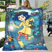 3D Animacinis Koraliainės pledas, Flanelinis pledas, Šiltas vaikiškas pledas namams Svetainei Miegamajam Lovoms Sofai Biurui 75x90cm blue