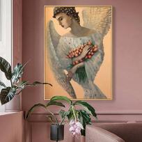 Angel White Wing su Gėlių Portretu Plakatas Sienos Menas Aliejinė Tapyba Spausdinta ant Drobės Sieniniai Paveikslai Svetainei Namų Dekoras 21cm×30cm NoFrame gray