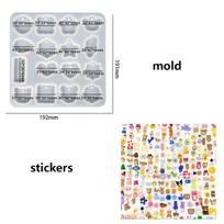 Silicone Mold Keychain Epoxy Mold Cute Stickers Diy Crystal Pendant Mold mold+30 stickers white