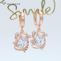 Fashion Irregular Rose Gold Color Square Cubic Zirconia Drop Earrings For Women Wedding Fine Jewelry Gift gray