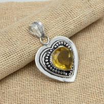 Citrine Topaz Gemstone 925 Sterling Silver Dainty Handmade Jewelry For Pendant Gifts 1.77 Inches geltona