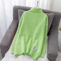Lazy and Sweet High Neck Sweater Pullover for Women Autumn and Winter 2023 Pullover Loose Outerwear Knitted Sweater Female Tops One Size žalia
