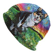 Žvaigždėtas naktis korgis taksas pudelis buliu Jorkšyro terjeras pupelės kepuraitės unisex hip hop žiemos šilta megzta kepurė šunų kepuraitės kepuraitės Beanies Hat