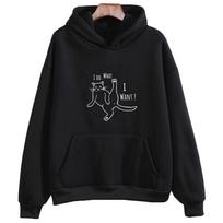 I Do What I Want Cat Hoodie Simple Painting Graphic Sweatshirts Women Kawaii Anime Clothes Long-sleeve Causal Fall Pullovers L