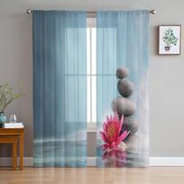 Akmeninė gėlė Augalas Vandens paviršius Rūkas Tiulis Permatomos langų užuolaidos svetainei miegamajam Modernios Voile Organza užuolaidos W135 x H115cm x1 gray