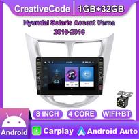 8 colių Carplay 2din Android Car Radio Multimidia vaizdo grotuvas skirtas Hyundai Solaris Accent Verna 2010-2016 su mygtuko rankenėlės navigacijos GPS 2+32GB 1+32GB gray