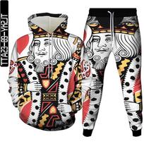 Pokerio grafinis 3D spausdinimas Vyriški lauko madingi drabužiai Sportinis kostiumas Kostiumas Homme 2 dalių komplektas Gobtuvai Bėgiojimo kelnės Didelės S-6XL XL