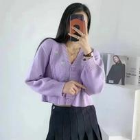 Cardigan Gentle Wind Day Short Soft Milk Sweater Women Coat Spring and Autumn Outwear V-Neck Knitted Sweater Cardigan Top Women One Size violetinė