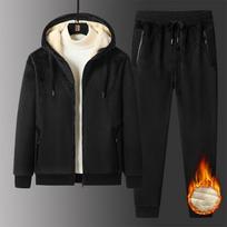 Rudens žiemos vyrų sportinio kostiumo vilnos storas šiltas džemperis kelnių rinkinys Kasdienis vyriškas paltas + kelnės kostiumas Velvet 2 dalių rinkinys Sportinė apranga 8XL black