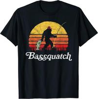 Bassquatch Bigfoot Žvejybos Lauko Retro Unisex Marškinėliai S yellow