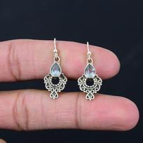 Blue Topaz Gemstone Earrings Solid 925 Sterling Silver Handmade Earrings Jewelry Gift For Women And Girls E-357 mėlyna