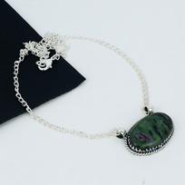 Ruby Zoisite Gemstone Handmade 925 Sterling Silver Necklace Natural Ruby Zoisite Handmade Jewelry Necklace For Women Necklace For Her 20" žalia/juoda