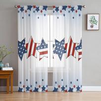 Independence Day Flag Pentagram Sheer Curtains For Living Room Bedroom Kids Room Tulle Window Treatment Drapes 135W x 114H(cm)