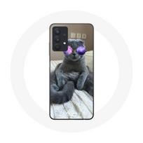 Coque pour Samsung Galaxy A32 5G Chat avec Lunettes de vue violettes violetinė