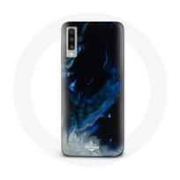Coque Samsung Galaxy A70 Nuages de fumée multicolore de bleu gris et noir sur fond noir