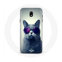 Coque pour Samsung Galaxy J7 2017 Chat avec Lunettes violettes