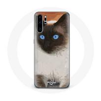 Coque pour Huawei P30 pro Siamois Noir et blanc Yeux Bleus