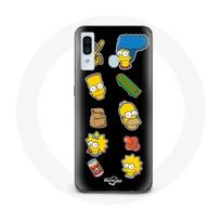 Coque pour samsung galaxy A40 Les Simpson autocollants fond noir