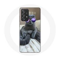 Coque pour Samsung Galaxy A52 Chat avec Lunettes de vue violettes