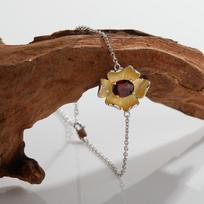 Light Luxury Design with Natural Topaz Garnet Bracelet S925 Sterling Silver Inlaid with Colorful Treasure Flower Bracelet 16cm