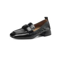 Krazing Pot Cow Leather square Toe Low Heels Spring Shoes Loafers slip on Brogue Leisure Women Pumps 34 juoda