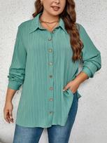 Plus Size Casual Solid Button Up Shirt Women Spring Elegant Long Sleeve Office Loose Blouses Female Fashion Design Vintage Tops 2024 New XL žalia