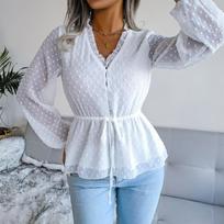 GMXIA Women's Vintage Bohemia Casual Summer Spring Polka Dot Print Long Sleeve V-Neck Slim Skirts S balta