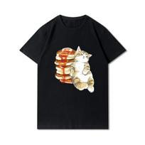Plus Size Cats Shark Printed Women T Shirts Round Neck Cotton Tops Summer Animal Y2K Fashion Casual Oversize Black Tees S