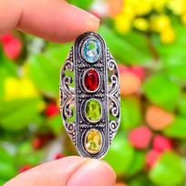Natural Peridot, Citrine Gemstone 925 Sterling Silver Gift Ring Size 6 n0c44 gray