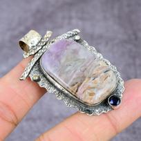 Natural Charoite, Blue Topaz Handmade 925 Sterling Silver Pendant 2.28  B5b72