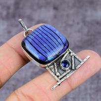 Natural Dichoric Glass, Topaz Gemstone 925 Sterling Silver Pendant 2.37  z2t31