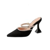 Krazing Pot Mules Flock Pointed Toe Stiletto High Heels Summer Crystal Bling Shoes Big Size 43 Slingback Women Shallow Pumps 34 juoda