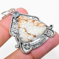 Natural Wild Horse, Blue Topaz Gemstone 925 Sterling Silver Pendant 2.17  g6b90
