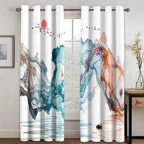 Chinese Style Chinese Painting Landscape Cloud High Shading Curtain For Bedroom Living Room Hotel Window Blackout Drape 2 Panel W50xH130(CM)x2PCS-Rod pocket