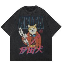 2024 Streetwear Japanese Akita Graphic Unisex T-Shirt Cotton Washed Black Tshirt Unisex Tops Tees Summer Short Sleeves T Shirt S juoda