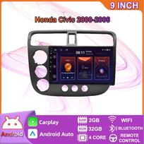 2 Din automobilio radijo jutiklinis ekranas GPS navigacijos daugialypės terpės grotuvas skirtas Honda Civic 2000-2006 Android Auto Autoradio BT Be DVD 2+32GB gray