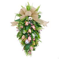 Artificial Tulips Teardrop Wreath Summer Mother's Day Gift Hanging Decorative Garland Floral beige