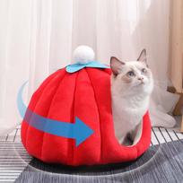Cat Bed Sleeping House Warming Igloo Nonslip Bottom Pumpkin Shape No Deformation Pet M