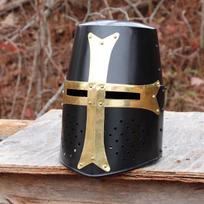 Cursed Crusader Pure Brass Steel Black Functional Great Helm Knights Bucket Helmet black