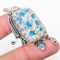 Natural K2 Blue Azurite, Blue Topaz 925 Sterling Silver Pendant 2.17  L9f89