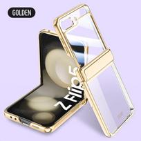 For Samsung Flip 5 Best Protection Glass Film Case for Samsung Galaxy Z Flip 5 Flip5 Zflip5 Plating Hinge Clear Phone Covers for Samsung Z Flip 5 beige