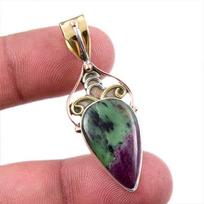 Ruby In Zoisite Lab-Created 925 Sterling Silver Gift Two Tone Pendant 1.75  g8v50