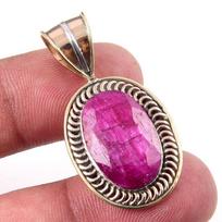 Red Ruby(Simulated) Handmade 925 Sterling Silver Two Tone Pendant 1.50  C3H73
