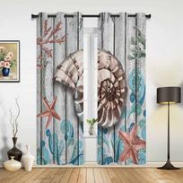 Coral Conch Starfish Plank Texture Window Curtains for Living Room Bedroom Curtain Modern Kitchen Blinds Drapes Curtains 135W x 60H(cm) x1
