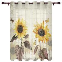 Vintage Tulip Flower Butterfly Window Curtain Living Room Luxury Valance Curtain for Bedroom Home Kitchen Decor Curtain 135W x 60H(cm) x1 white