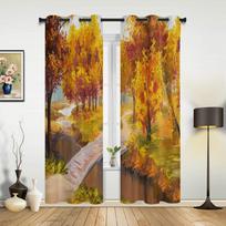 Miegamojo Virtuvės Užuolaidos Akvarelės Aliejinė Tapyba Rudens Langų Užuolaidos Užuolaidos Svetainei Dekoratyviniai Elementai 135W x 60H(cm) x1 orange